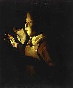 Georges de La Tour Boy Blowing at Lamp oil